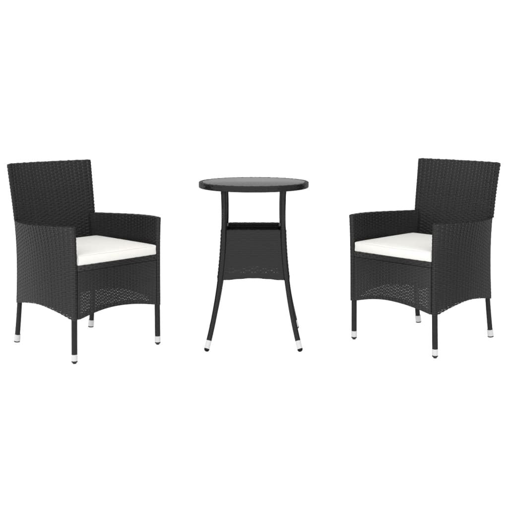 Set Bistrò Da Giardino 3 Pz Con Cuscini In Polyrattan Nero