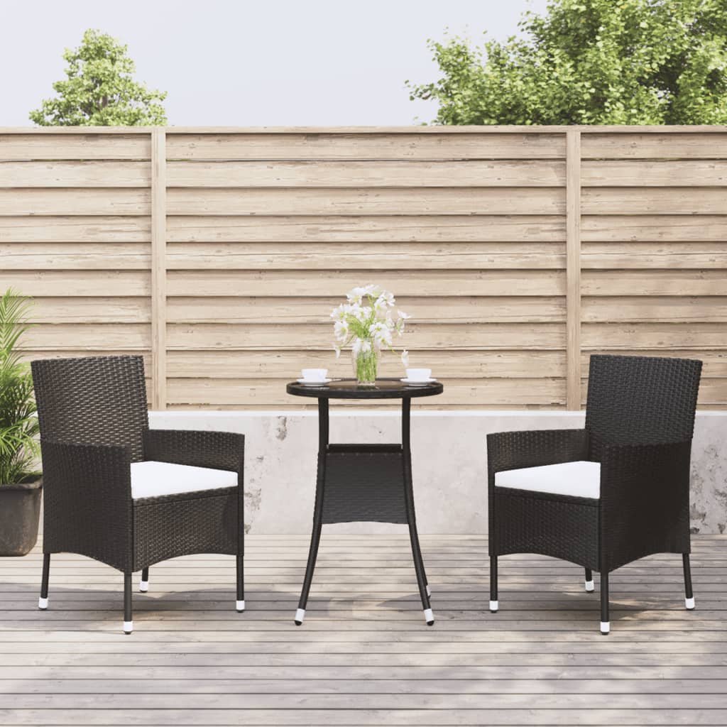 Set Bistrò Da Giardino 3 Pz Con Cuscini In Polyrattan Nero