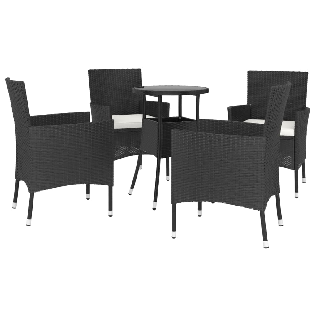 Set Bistrò Da Giardino 5 Pz Con Cuscini In Polyrattan Nero