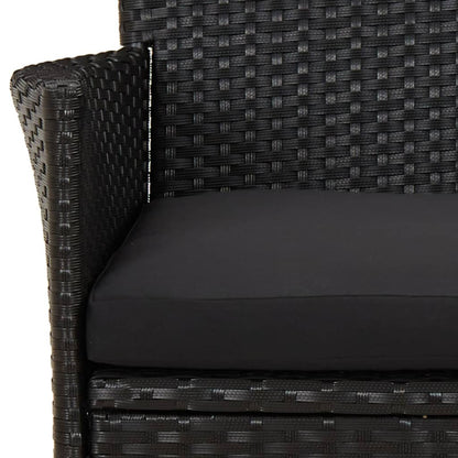 Set Bistrò Da Giardino 3 Pz Con Cuscini In Polyrattan Nero