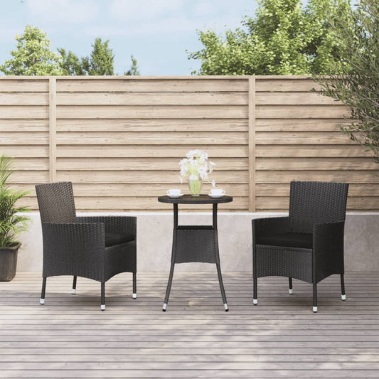 Set Bistrò Da Giardino 3 Pz Con Cuscini In Polyrattan Nero