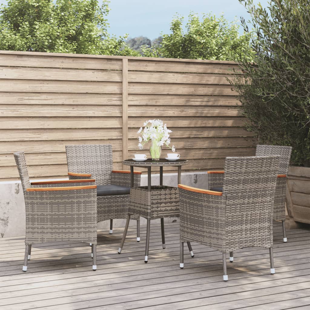 Set Bistrò Da Giardino 5 Pz Con Cuscini In Polyrattan Grigio