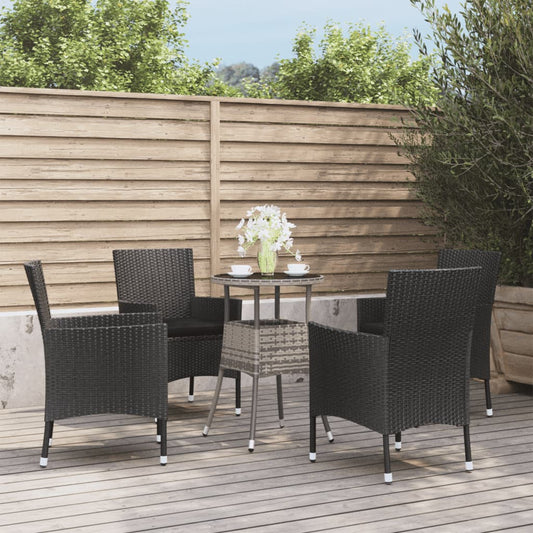 Set Bistrò Da Giardino 5 Pz Con Cuscini In Polyrattan Nero