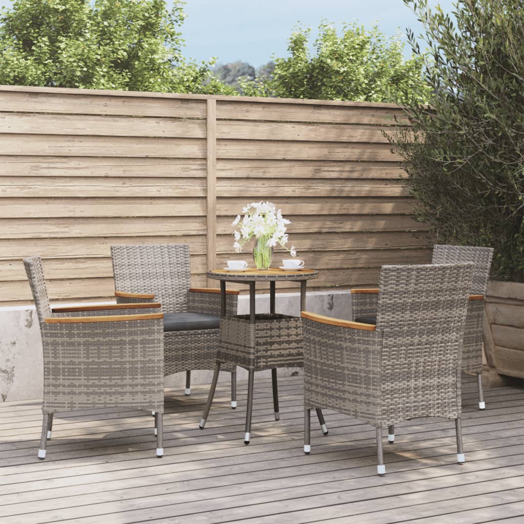 Set Bistrò Da Giardino 5 Pz Con Cuscini In Polyrattan Grigio