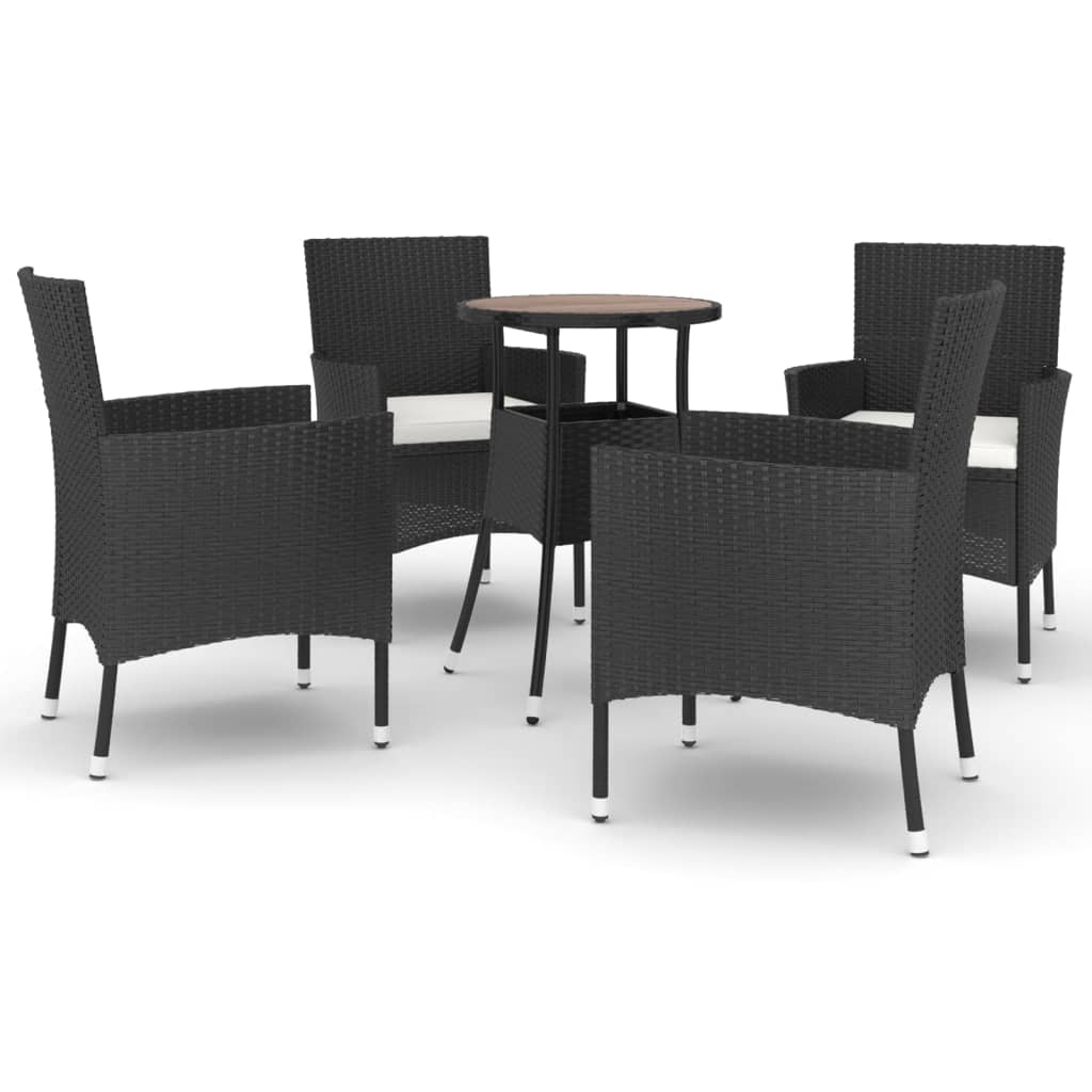 Set Bistrò Da Giardino 5 Pz Con Cuscini In Polyrattan Nero