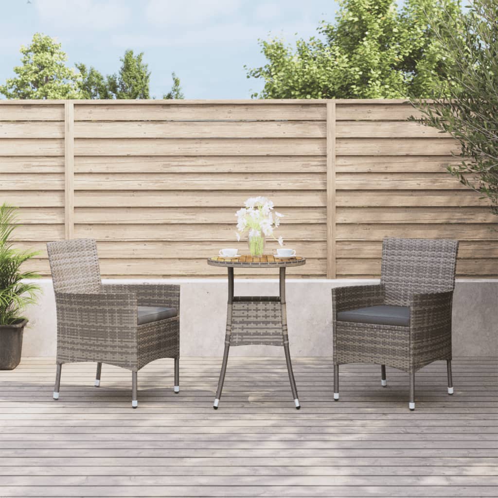 Set Bistrò Da Giardino 3 Pz Con Cuscini In Polyrattan Grigio