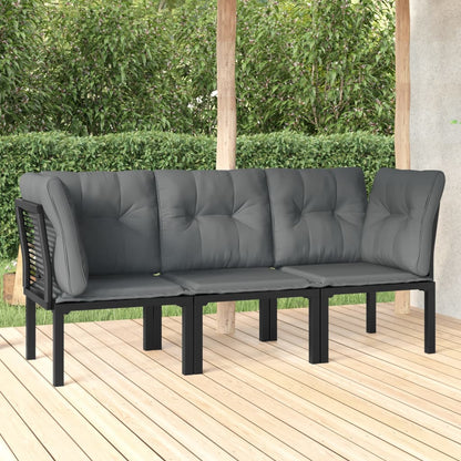 Set Salotto Da Giardino 3 Pz Nero E Grigio In Polyrattan