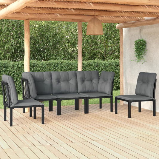 Set Salotto Da Giardino 5 Pz Nero E Grigio In Polyrattan