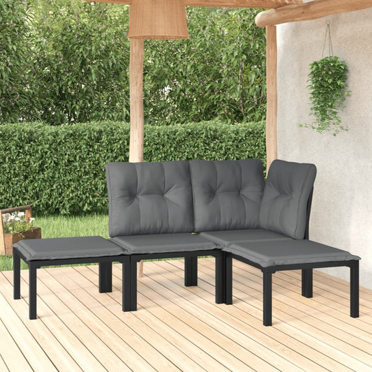 Set Salotto Da Giardino 4 Pz Nero E Grigio In Polyrattan