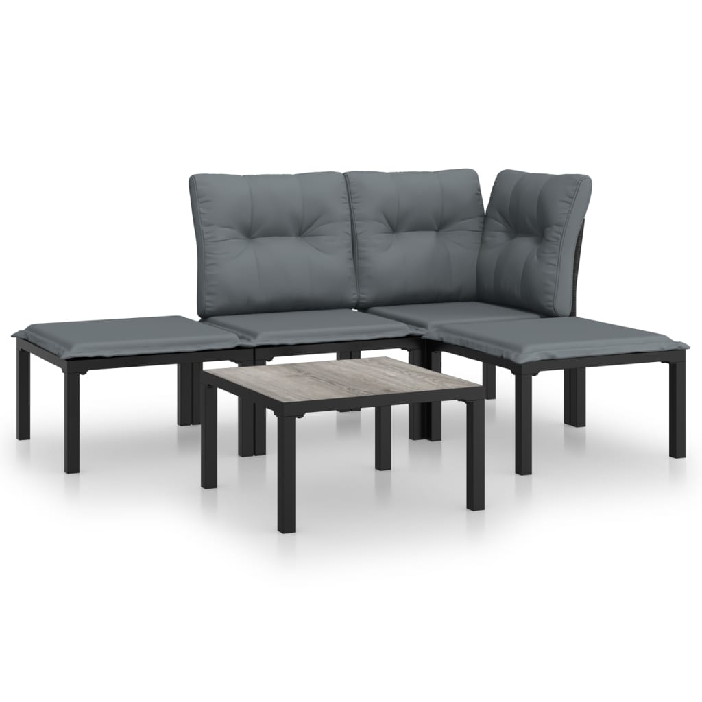 Set Salotto Da Giardino 5 Pz Nero E Grigio In Polyrattan