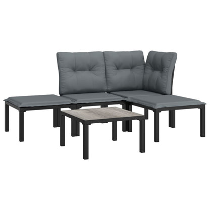 Set Salotto Da Giardino 5 Pz Nero E Grigio In Polyrattan