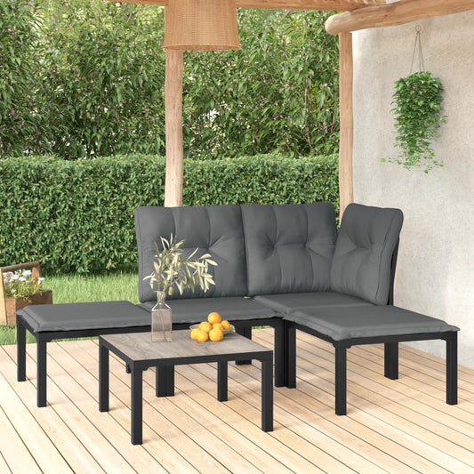 Set Salotto Da Giardino 5 Pz Nero E Grigio In Polyrattan