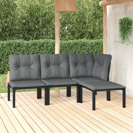 Set Salotto Da Giardino 4 Pz Nero E Grigio In Polyrattan