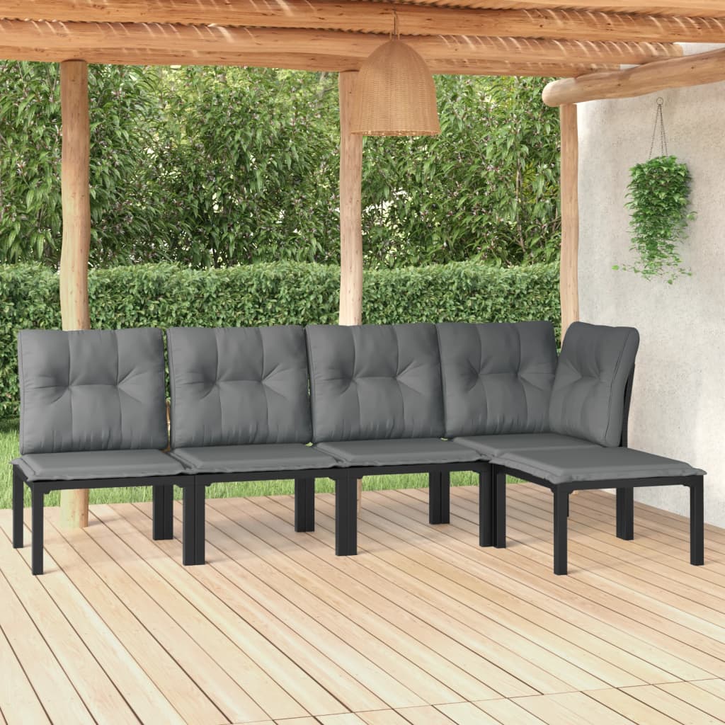 Set Salotto Da Giardino 5 Pz Nero E Grigio In Polyrattan