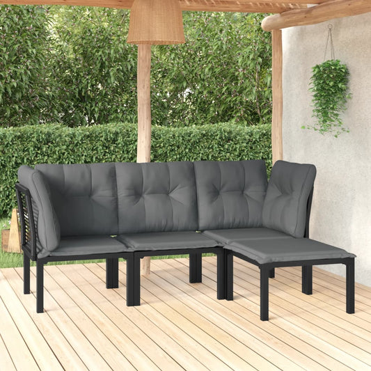 Set Salotto Da Giardino 4 Pz Nero E Grigio In Polyrattan