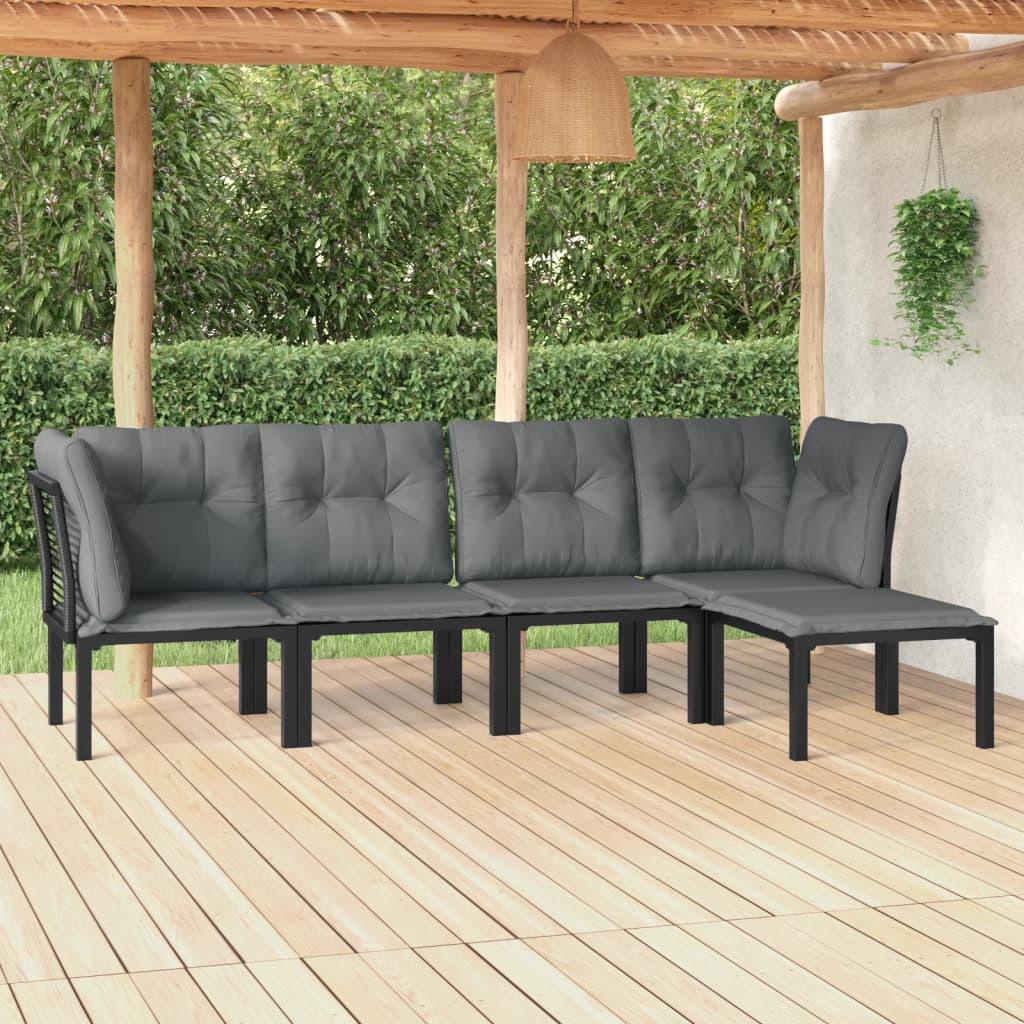 Set Salotto Da Giardino 5 Pz Nero E Grigio In Polyrattan