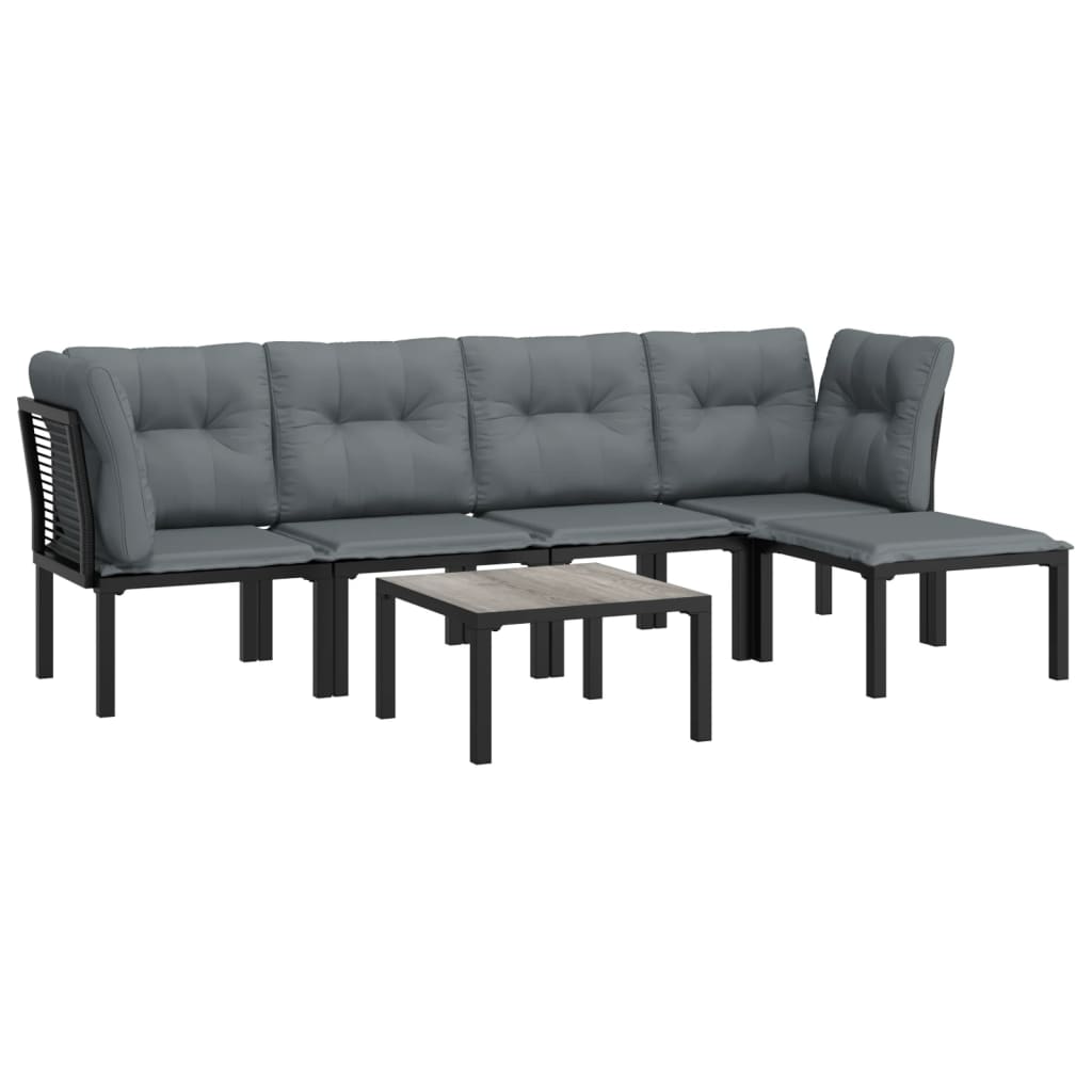 Set Salotto Da Giardino 6 Pz In Polyrattan Nero E Grigio