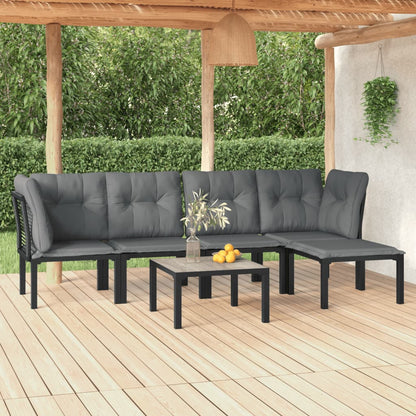 Set Salotto Da Giardino 6 Pz In Polyrattan Nero E Grigio