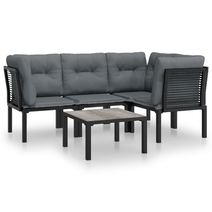 Set Salotto Da Giardino 5 Pz Nero E Grigio In Polyrattan