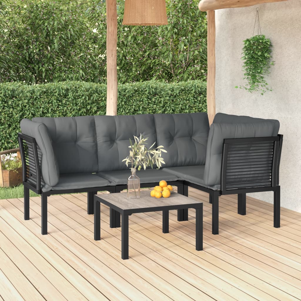 Set Salotto Da Giardino 5 Pz Nero E Grigio In Polyrattan