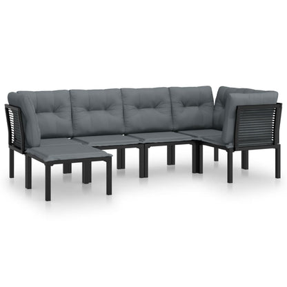 Set Salotto Da Giardino 6 Pz In Polyrattan Nero E Grigio