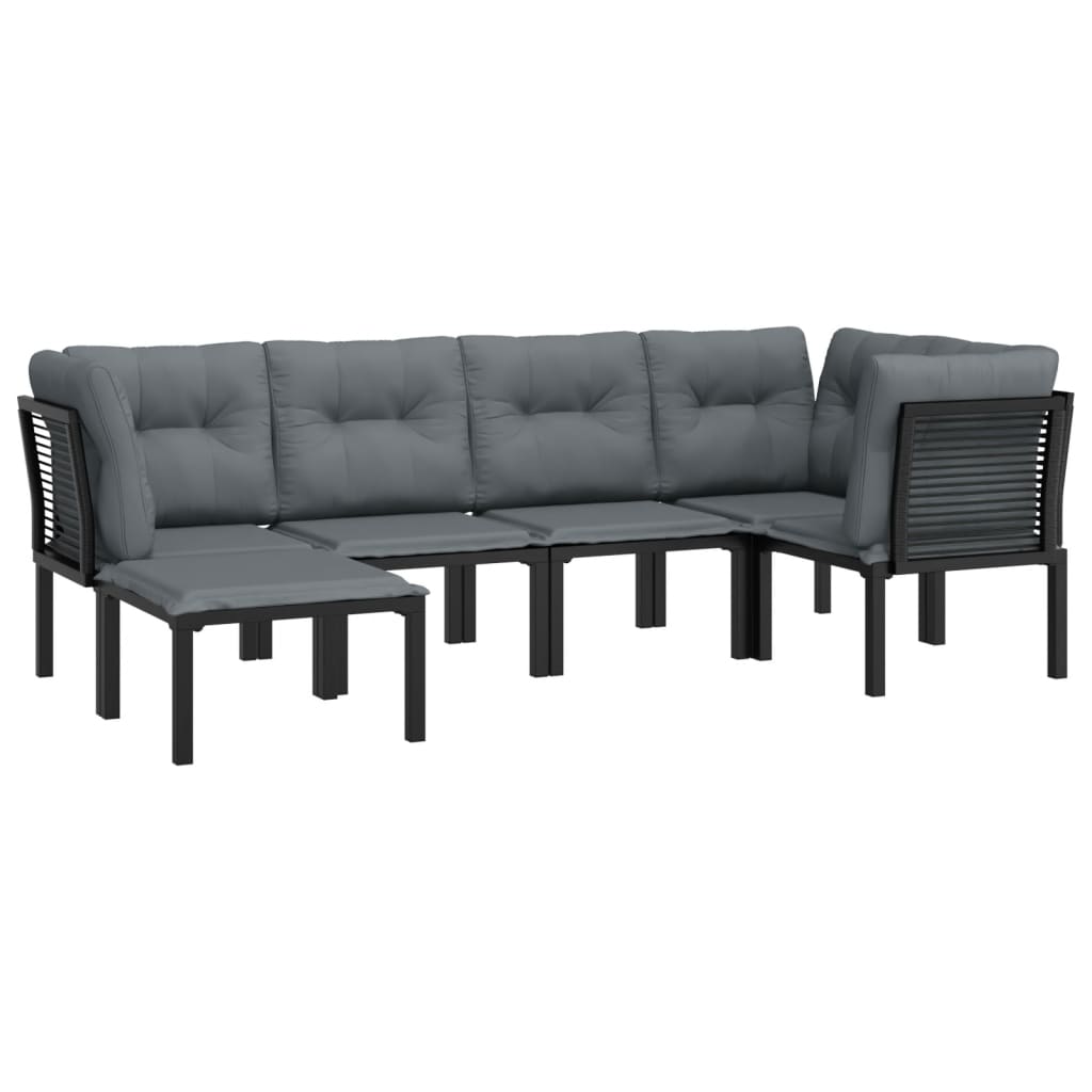 Set Salotto Da Giardino 6 Pz In Polyrattan Nero E Grigio