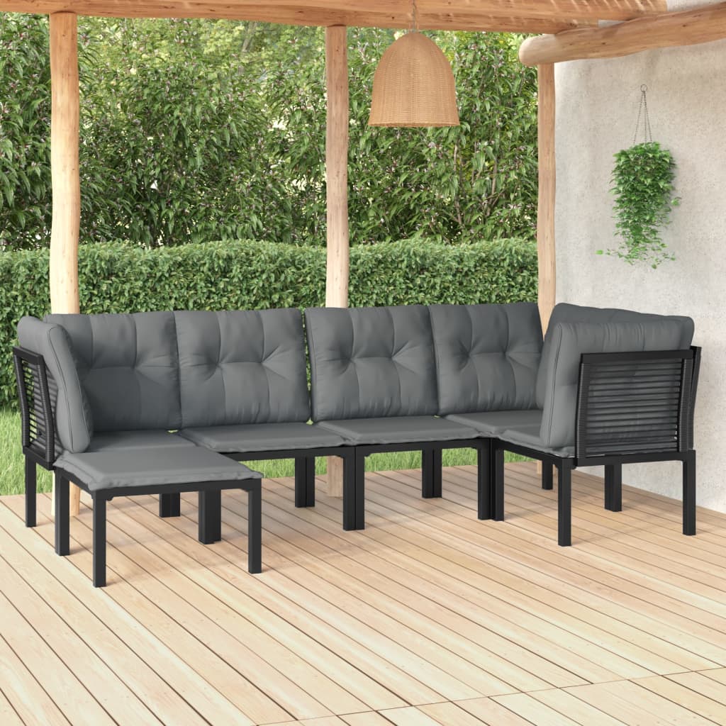 Set Salotto Da Giardino 6 Pz In Polyrattan Nero E Grigio