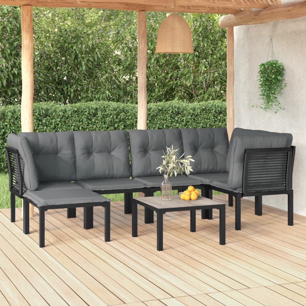 Set Salotto Da Giardino 7 Pz Nero E Grigio In Polyrattan