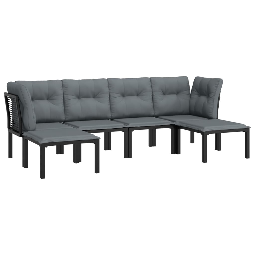 Set Salotto Da Giardino 6 Pz In Polyrattan Nero E Grigio