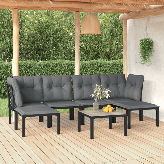 Set Salotto Da Giardino 7 Pz Nero E Grigio In Polyrattan