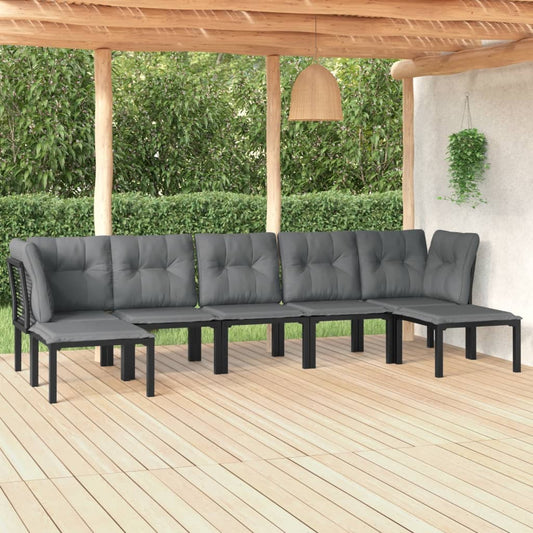 Set Salotto Da Giardino 7 Pz Nero E Grigio In Polyrattan