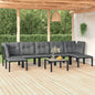 Set Salotto Da Giardino 8 Pz Nero E Grigio In Polyrattan