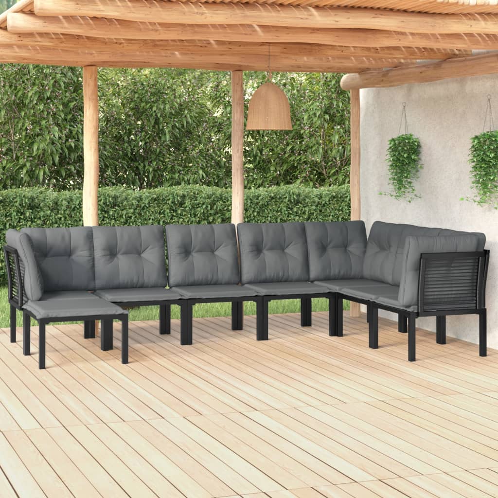 Set Salotto Da Giardino 8 Pz Nero E Grigio In Polyrattan