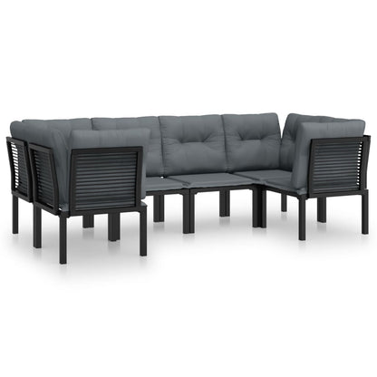 Set Salotto Da Giardino 6 Pz In Polyrattan Nero E Grigio