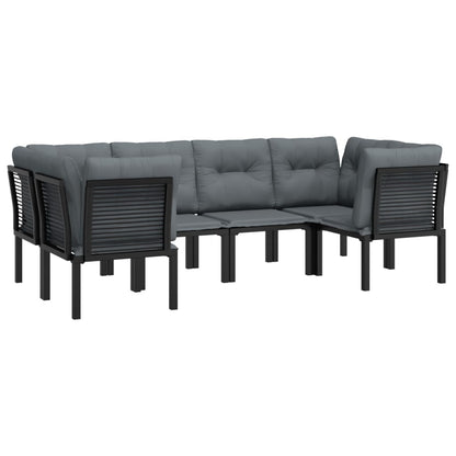 Set Salotto Da Giardino 6 Pz In Polyrattan Nero E Grigio