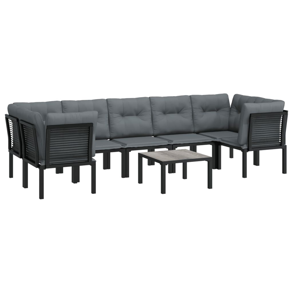 Set Salotto Da Giardino 8 Pz Nero E Grigio In Polyrattan