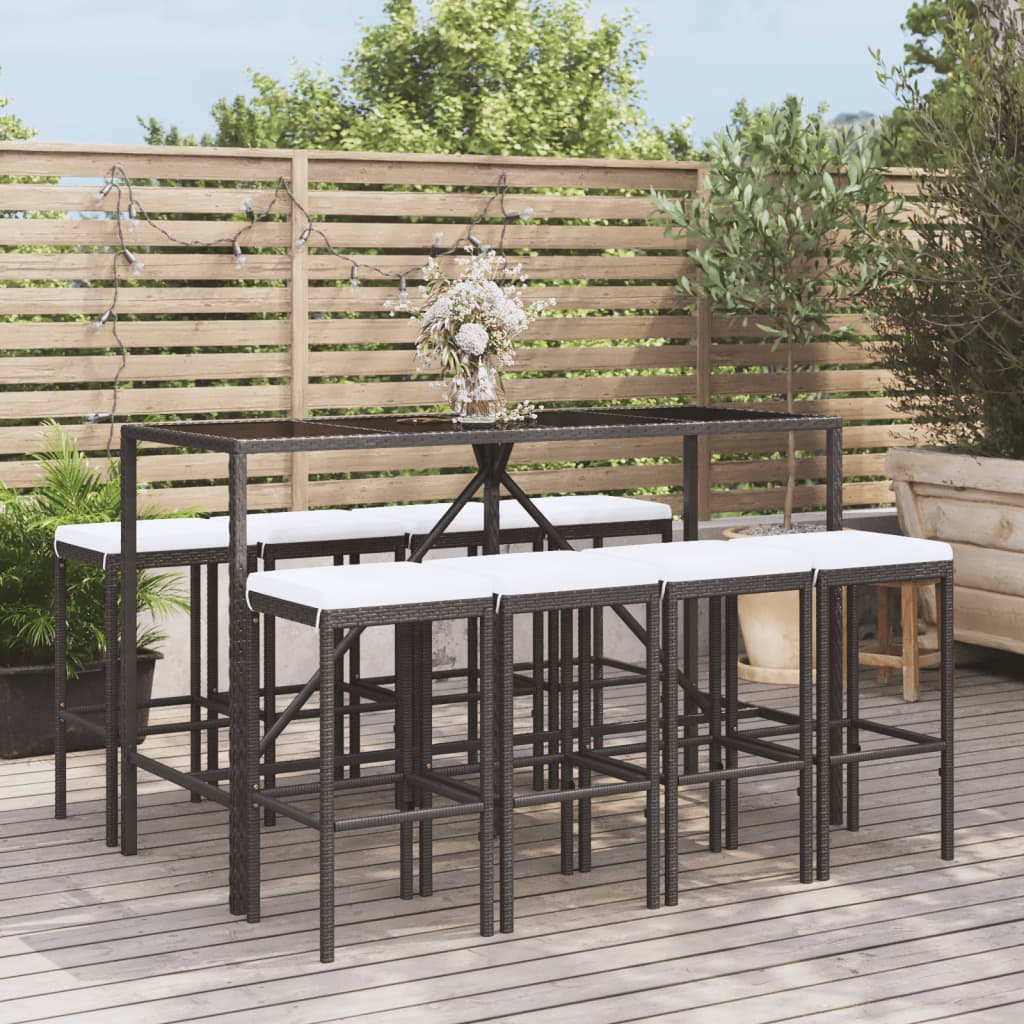 Set Bar Da Giardino 9 Pz Con Cuscini In Polyrattan Nero