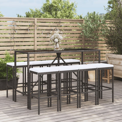 Set Bar Da Giardino 9 Pz Con Cuscini In Polyrattan Nero