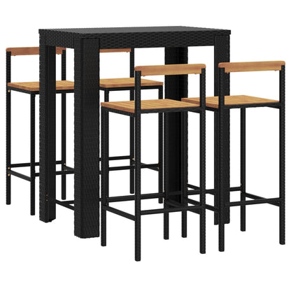 Set Bar Giardino 5 Pz Nero Polyrattan E Legno Massello Acacia