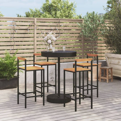 Set Bar Giardino 5 Pz Nero Polyrattan E Legno Massello Acacia