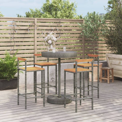 Set Bar Giardino 5pz Grigio Polyrattan E Legno Massello Acacia