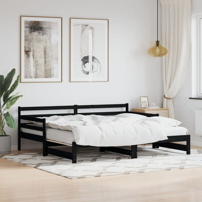 Divano Letto Con Letto Estraibile Nero 90x200cm Massello Pino