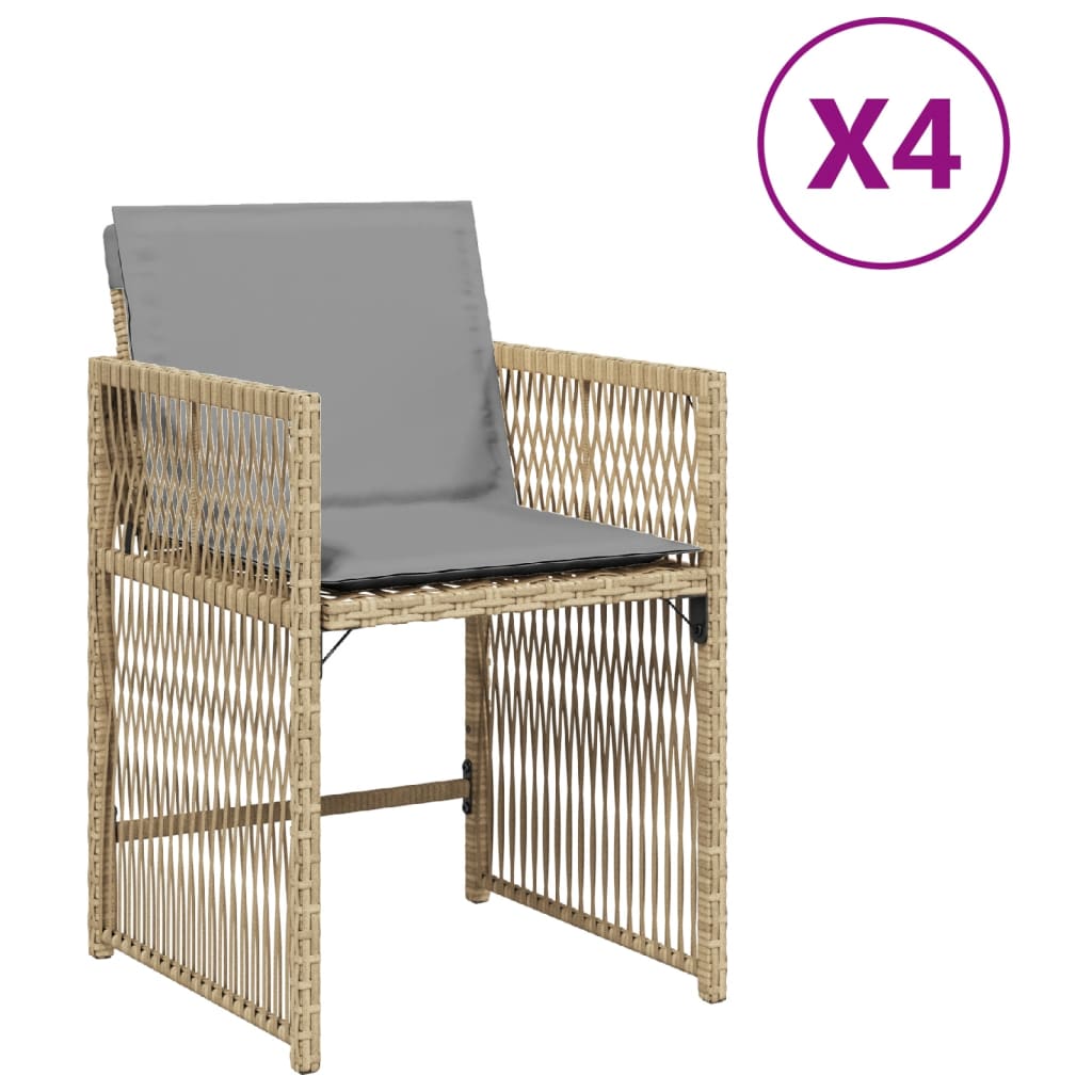 Sedie Da Giardino Con Cuscini 4 Pz Beige Misto In Polyrattan