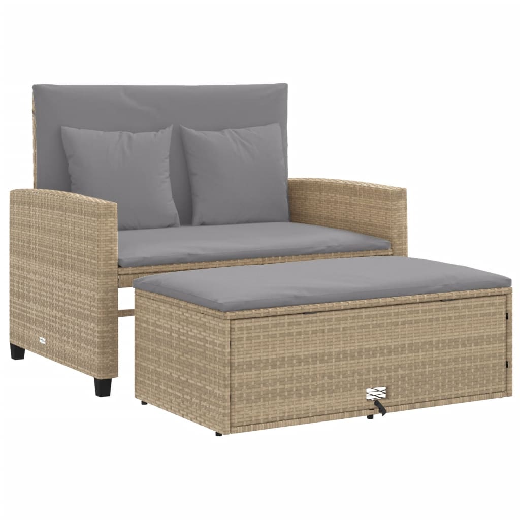 Divano Da Giardino Con Cuscini A 2 Posti Beige In Polyrattan