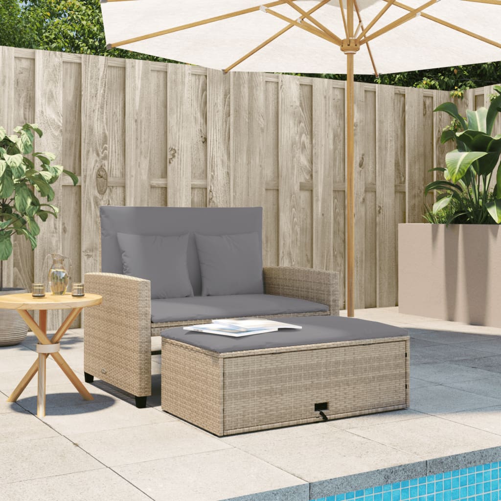 Divano Da Giardino Con Cuscini A 2 Posti Beige In Polyrattan