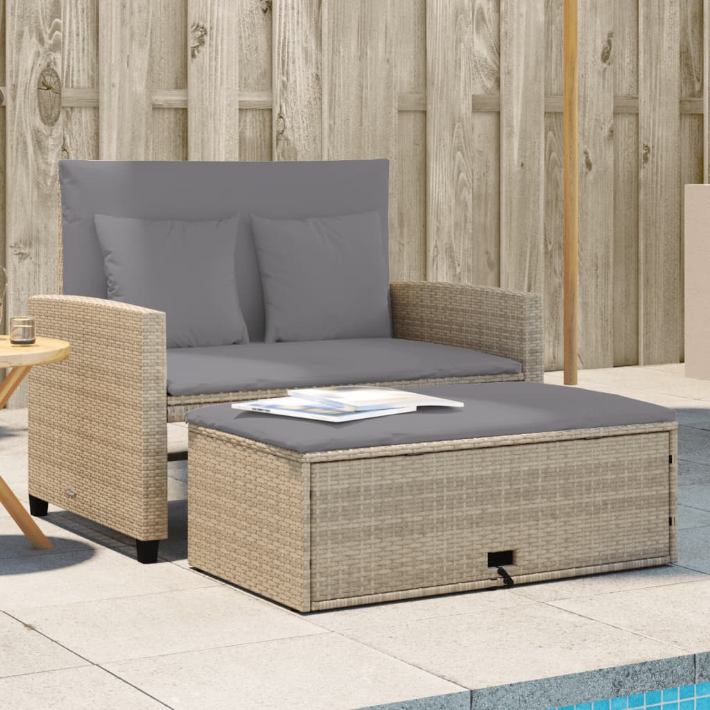 Divano Da Giardino Con Cuscini A 2 Posti Beige In Polyrattan