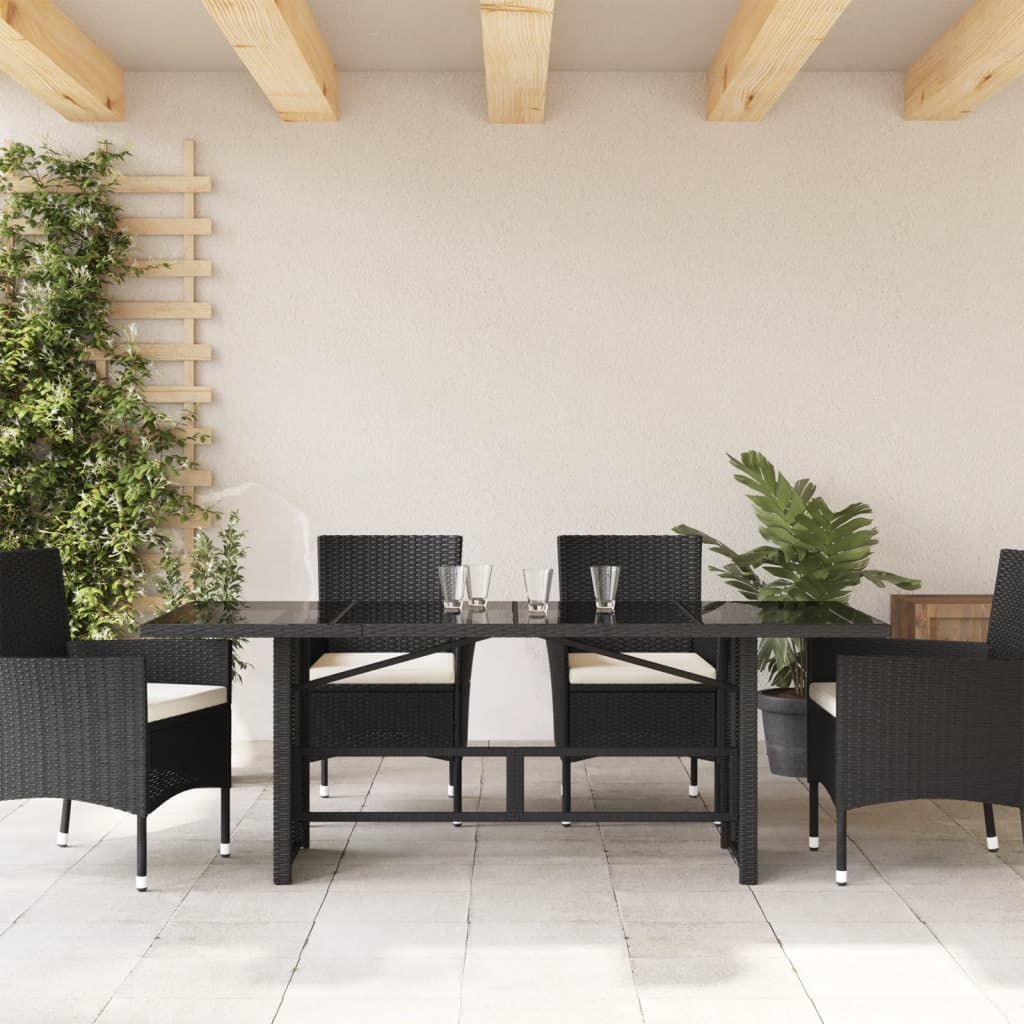 Tavolo Da Giardino Piano In Vetro Nero 190x80x74 Cm Polyrattan