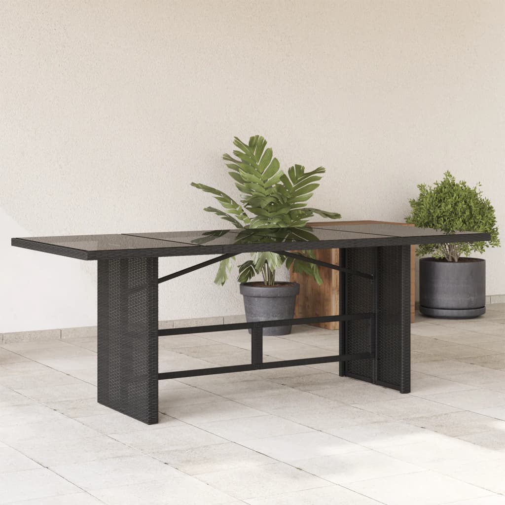 Tavolo Da Giardino Piano In Vetro Nero 190x80x74 Cm Polyrattan