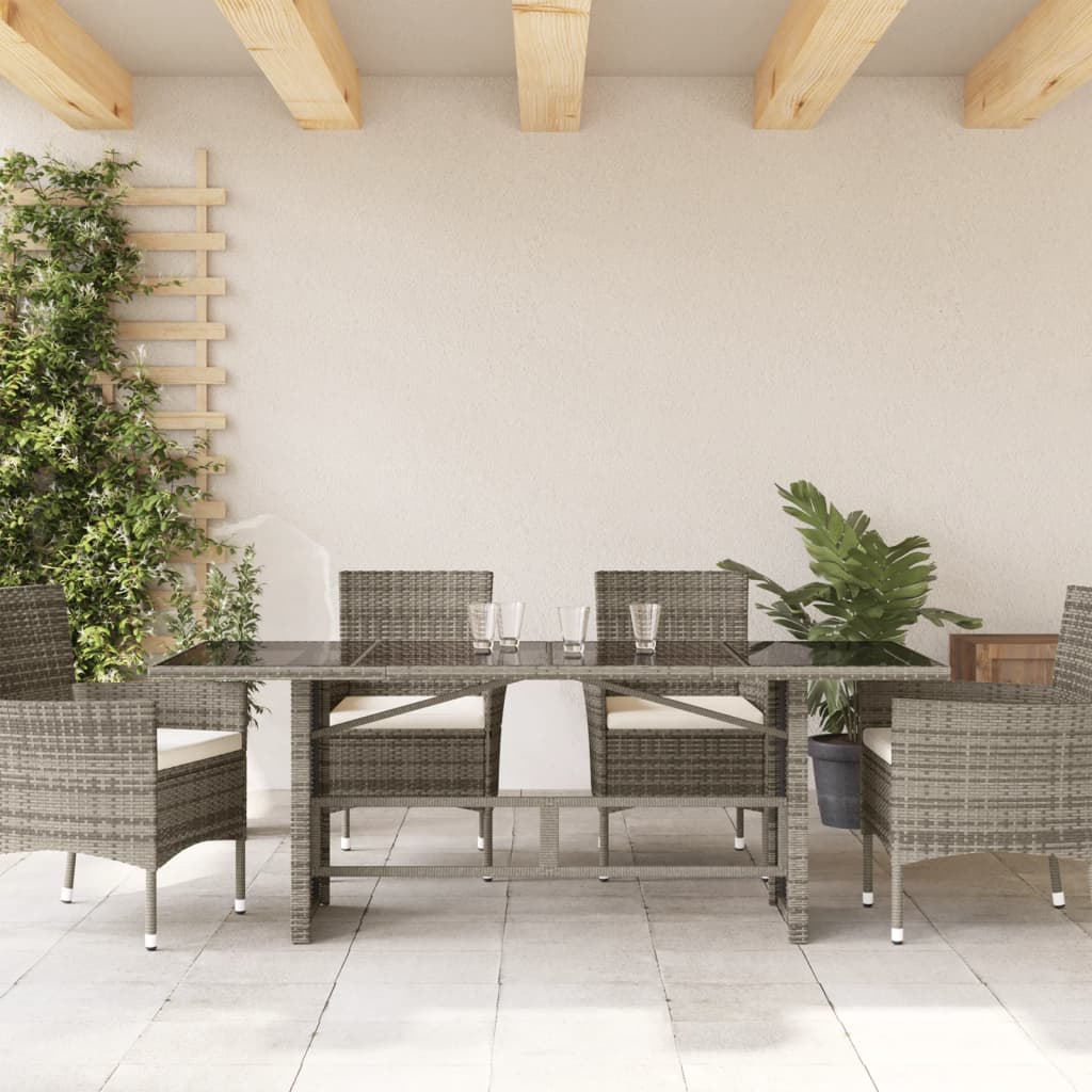 Tavolo Da Giardino Piano In Vetro Grigio 190x80x74cm Polyrattan