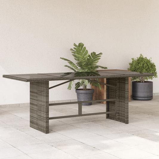 Tavolo Da Giardino Piano In Vetro Grigio 190x80x74cm Polyrattan